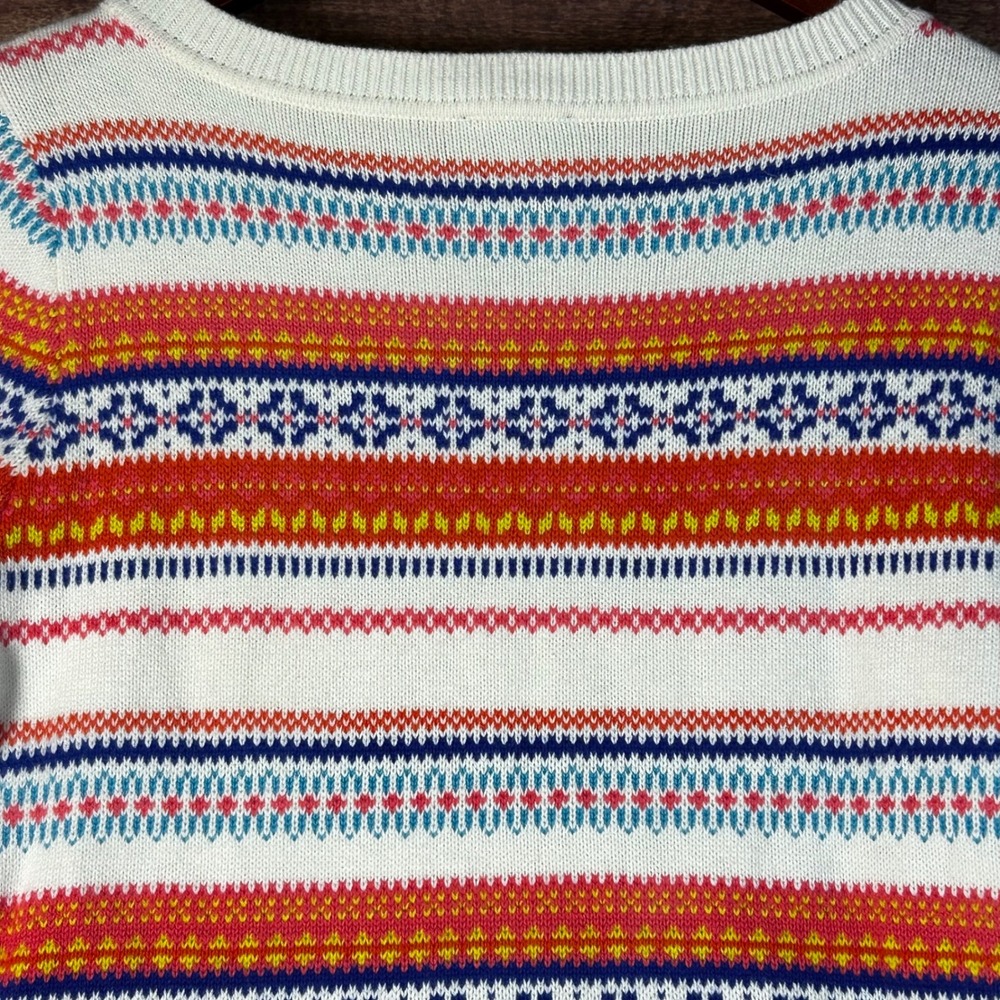 Talbots Womens White Multi Color Fair Isle Stripe Lambswool Blend Sweater Size M - Picture 7 of 8